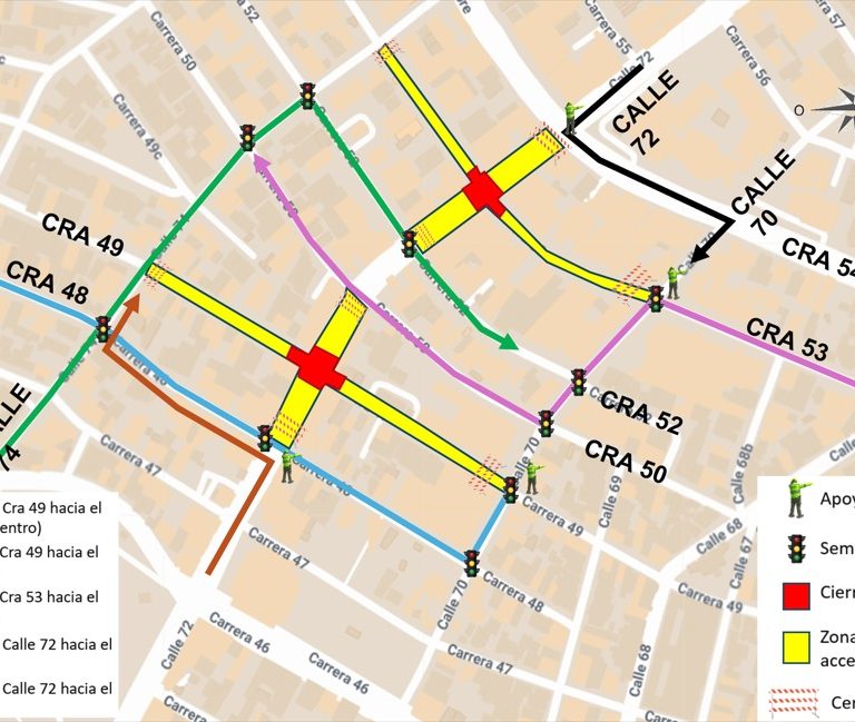 Desvíos por obras en las intersecciones de la calle 72 con carrera 53 y 49 irán hasta el 13 de julio 